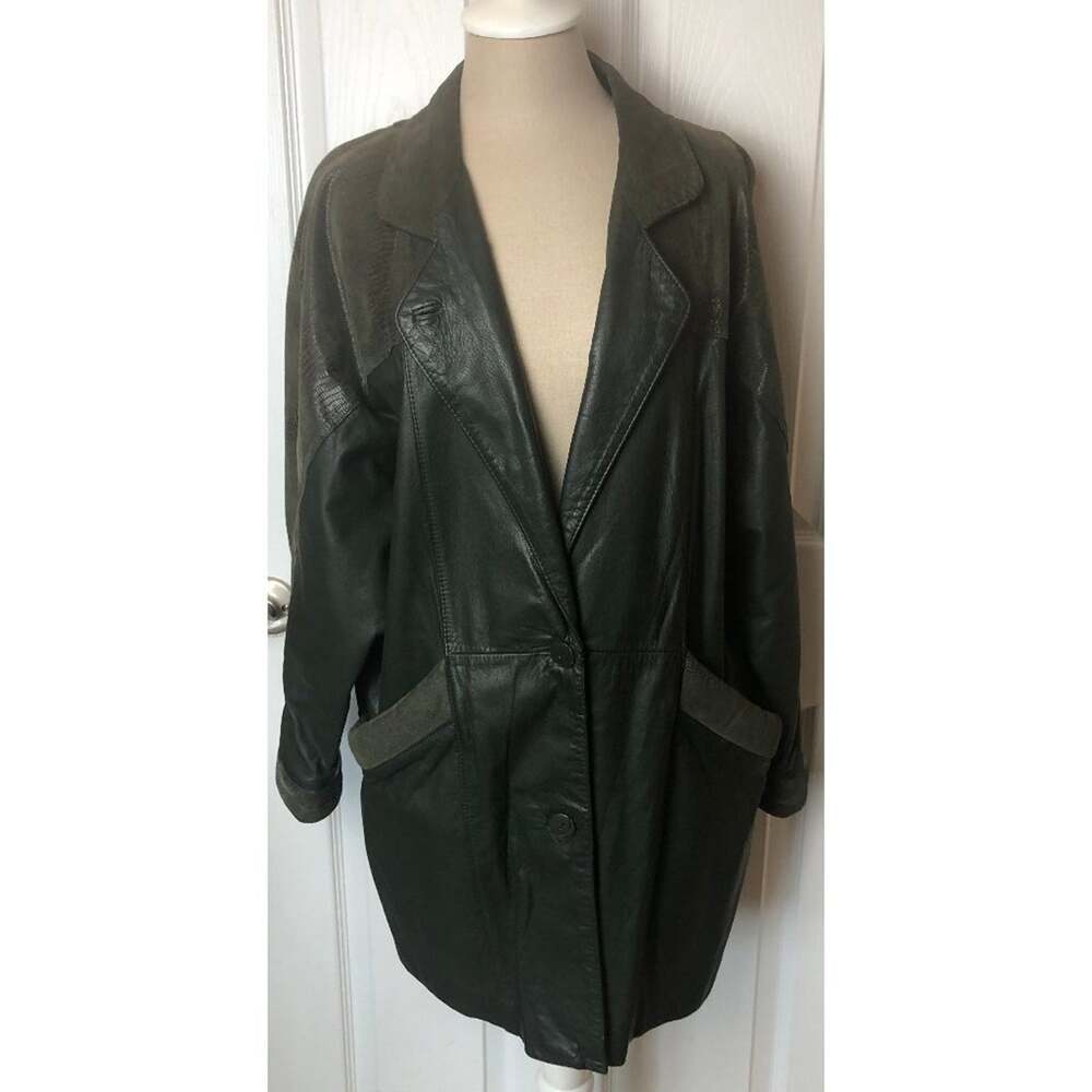 Pelle New York Milano Genuine Leather Coat Women's S Green Vintage